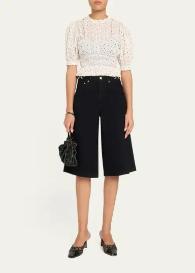Ulla Johnson Rae Cropped Short-Sleeve Ruffled Cotton Top | Thumbnail 2