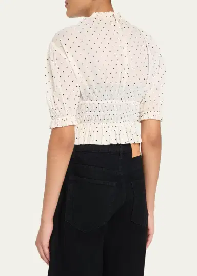 Ulla Johnson Rae Cropped Short-Sleeve Ruffled Cotton Top | Thumbnail 3