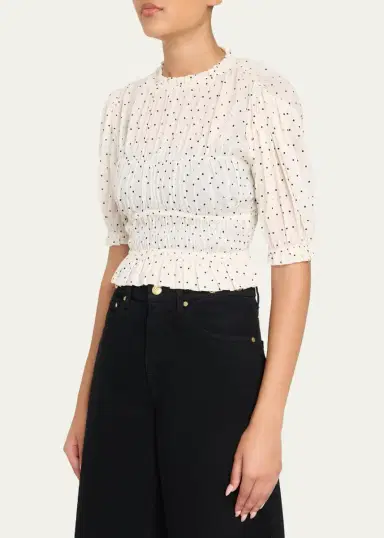 Ulla Johnson Rae Cropped Short-Sleeve Ruffled Cotton Top | Thumbnail 4