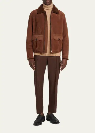 Zegna Men's Suede Short Shearling-Collar Aviator Jacket | Thumbnail 2