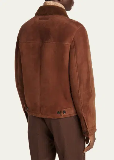 Zegna Men's Suede Short Shearling-Collar Aviator Jacket | Thumbnail 3