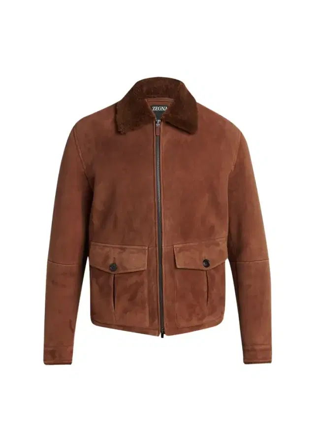 Zegna Men's Suede Short Shearling-Collar Aviator Jacket