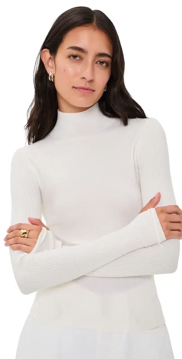 Alice + Olivia Roberta Ribbed Turtleneck Top oft White