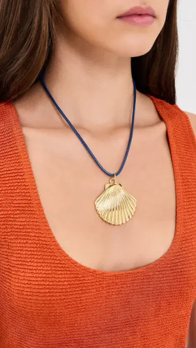 Logan Tay Gold Shell Cord Necklace Blue One Size | Thumbnail 3