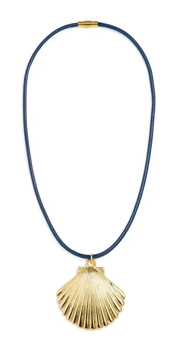 Logan Tay Gold Shell Cord Necklace Blue One Size