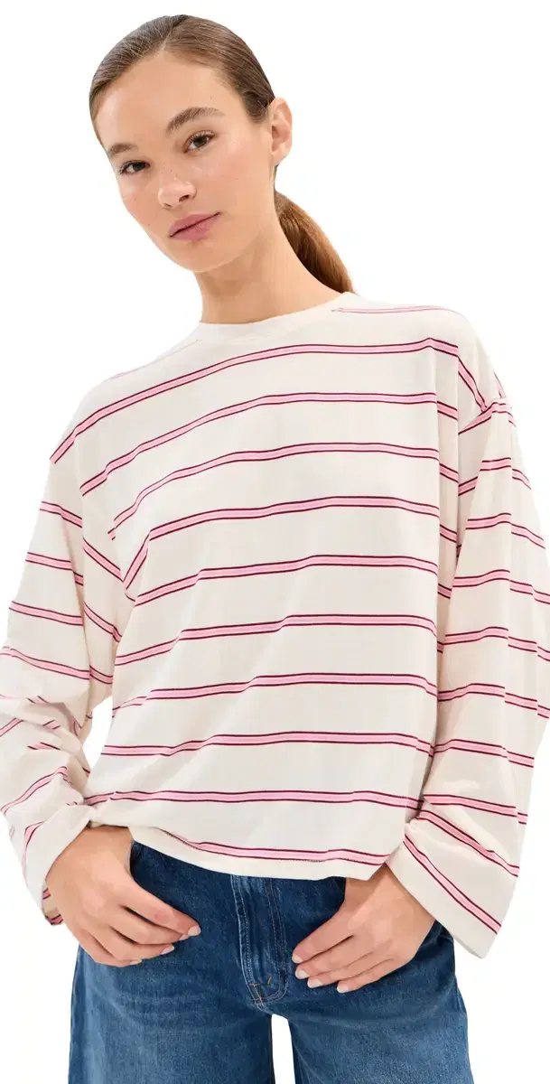 State & Lake Bobbi Stripe Tee Cream/Pink S