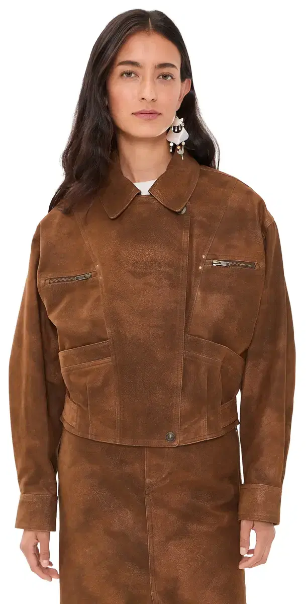 Belma Faux Suede Bomber Jacket Brown