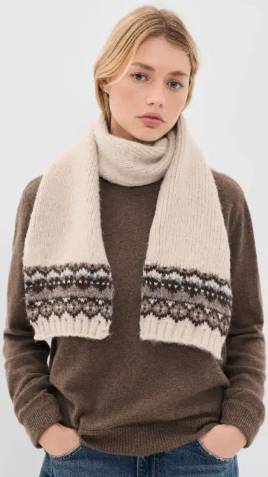 Hat Attack Fair Isle Knit Scarf Oatmeal Combo One Size | Thumbnail 3