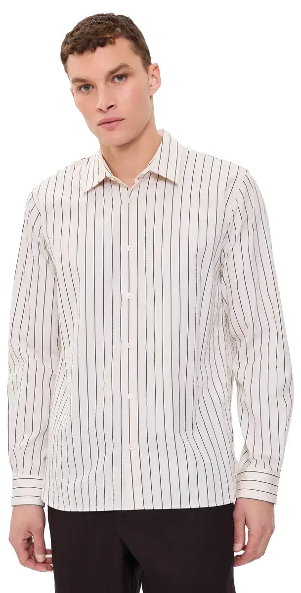 Orlebar Brown Justin Fine Stripe Button Down Shirt atte/Night Iris