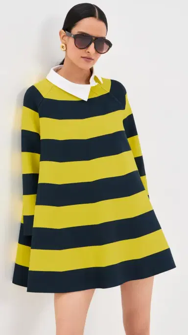 A.W.A.K.E. MODE A. W.A. K.E. MODE triped Flared Knit Mini Dress Yellow/Navy triped | Thumbnail 2