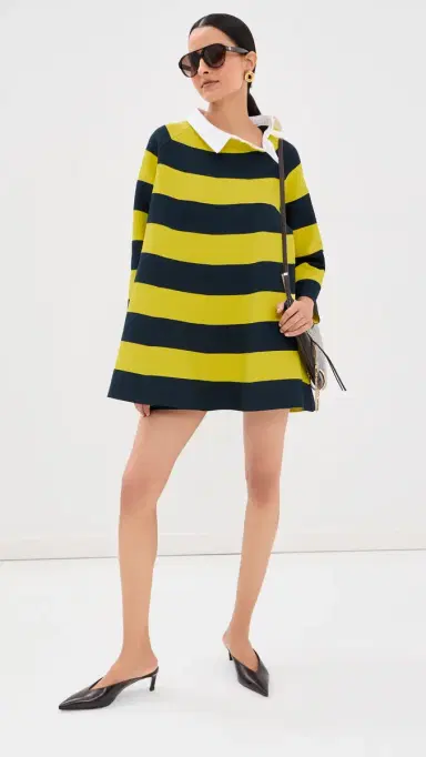 A.W.A.K.E. MODE A. W.A. K.E. MODE triped Flared Knit Mini Dress Yellow/Navy triped | Thumbnail 5
