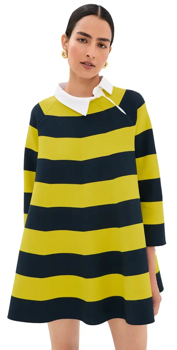 A.W.A.K.E. MODE A. W.A. K.E. MODE triped Flared Knit Mini Dress Yellow/Navy triped