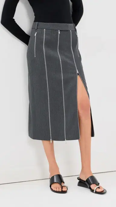 Tibi Gossamer Wool Melange Zip Midi Trouser Skirt Heather Grey | Thumbnail 2