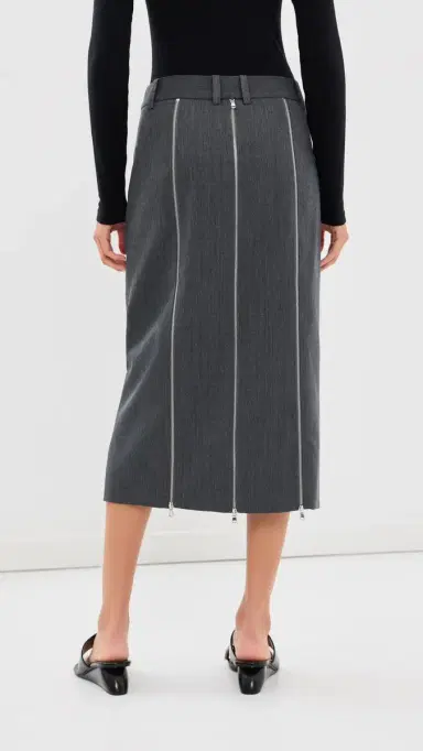 Tibi Gossamer Wool Melange Zip Midi Trouser Skirt Heather Grey | Thumbnail 3