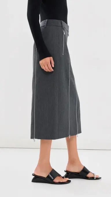 Tibi Gossamer Wool Melange Zip Midi Trouser Skirt Heather Grey | Thumbnail 4