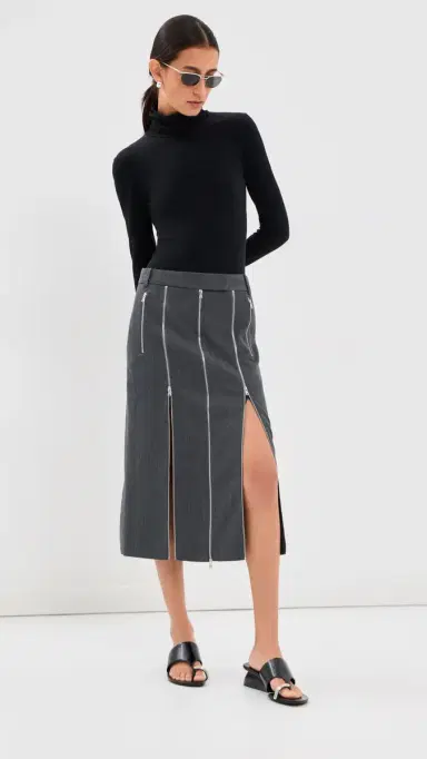 Tibi Gossamer Wool Melange Zip Midi Trouser Skirt Heather Grey | Thumbnail 5