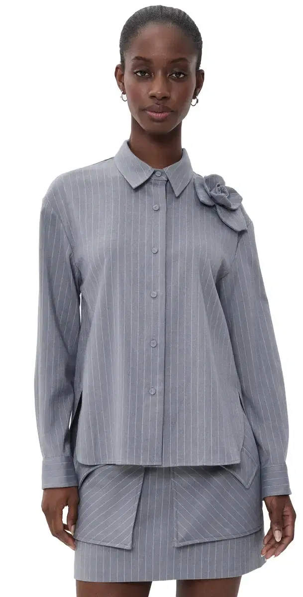 Flor Pinstripe Button Down Shirt Grey/White