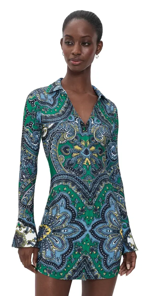 Alice + Olivia Freya Fitted Waist Mini Dress Bon Voyage Deep Emerald