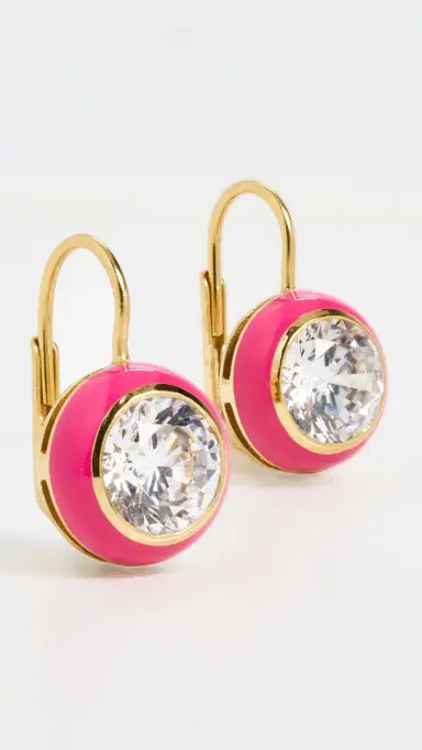 HART Enamel Bezel Drop Earrings Hot Pink One Size | Thumbnail 2