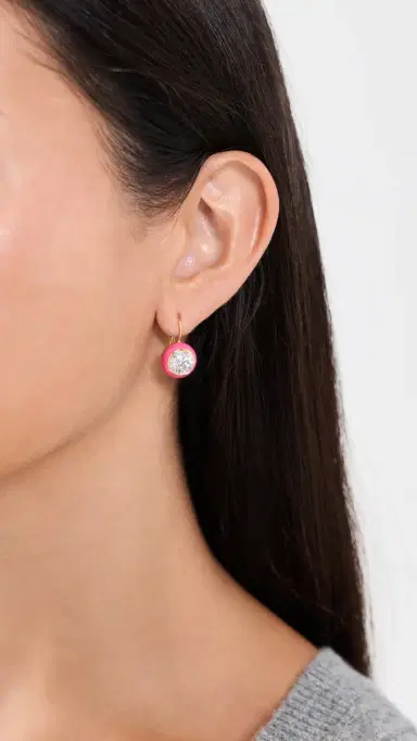 HART Enamel Bezel Drop Earrings Hot Pink One Size | Thumbnail 3