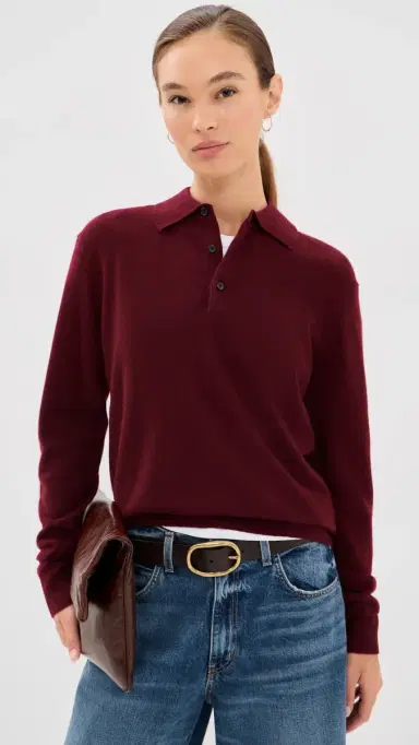 Nili Lotan Jovan Sweater Polo Top Burgundy | Thumbnail 2 Nili Lotan Jovan Sweater Polo Top Burgundy | Thumbnail 2