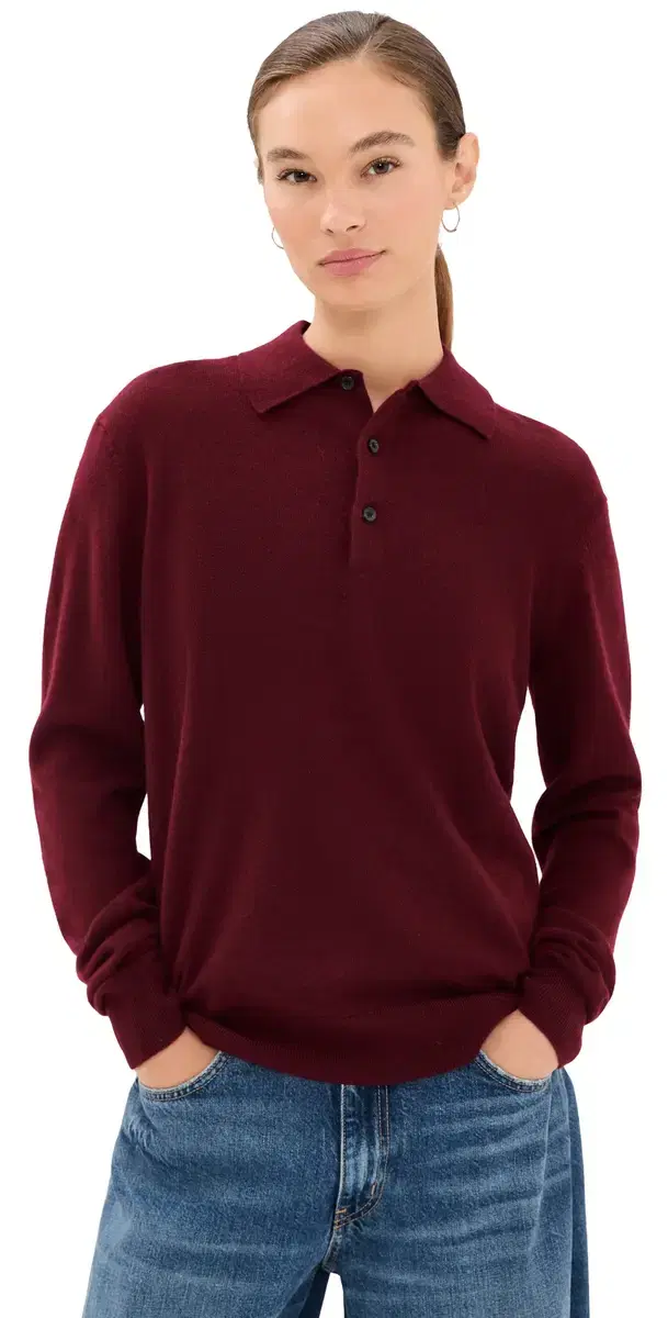Nili Lotan Jovan Sweater Polo Top Burgundy