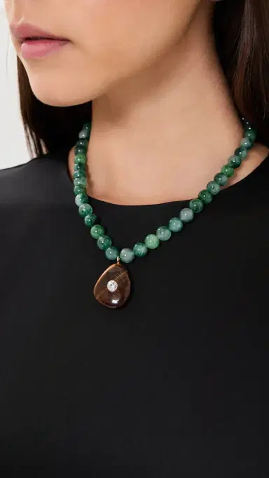 BaubleBar Jamie Semi-Precious Beaded Necklace Green One Size | Thumbnail 3