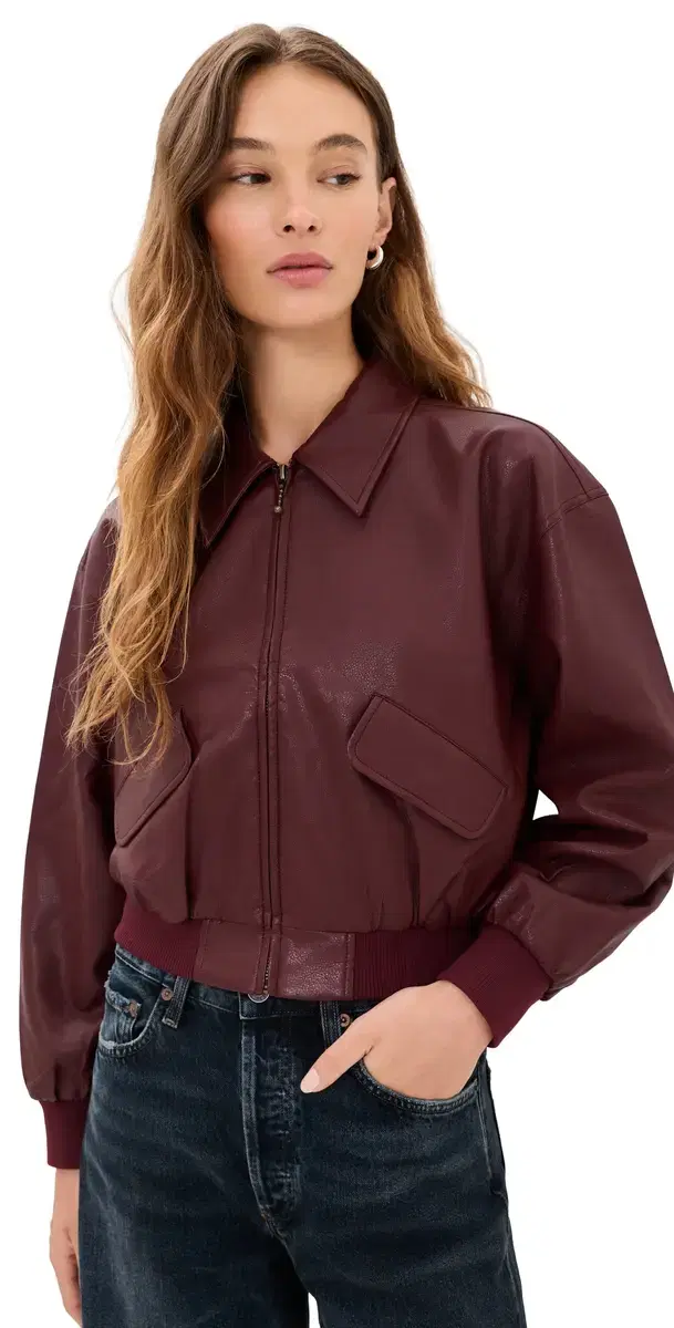 GOOD AMERICAN The Better Than Leather Cropped Bomber Jacket