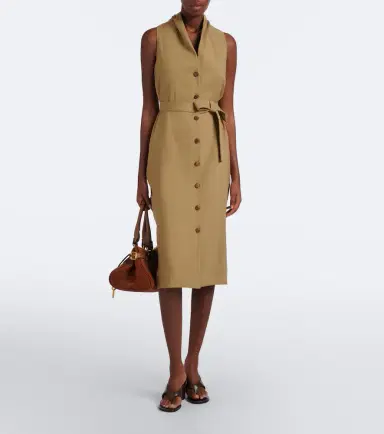Max Mara Belted linen and silk midi dress | Thumbnail 3 Max Mara Belted linen and silk midi dress | Thumbnail 3