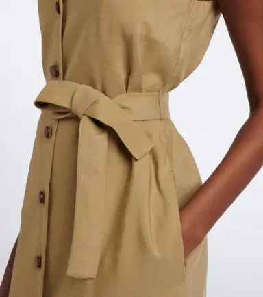 Max Mara Belted linen and silk midi dress | Thumbnail 4 Max Mara Belted linen and silk midi dress | Thumbnail 4