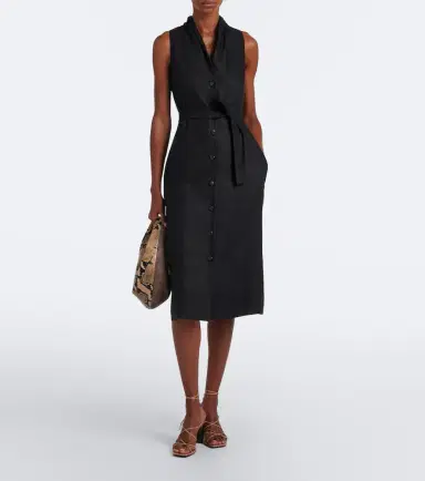 Max Mara Belted linen and silk midi dress | Thumbnail 4 Max Mara Belted linen and silk midi dress | Thumbnail 4