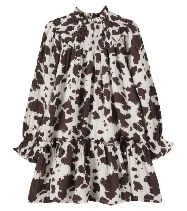 THE NEW SOCIETY Zephyr cow-print shirred cotton dress | Thumbnail 1
