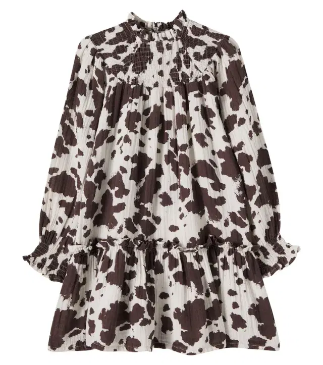 THE NEW SOCIETY Zephyr cow-print shirred cotton dress