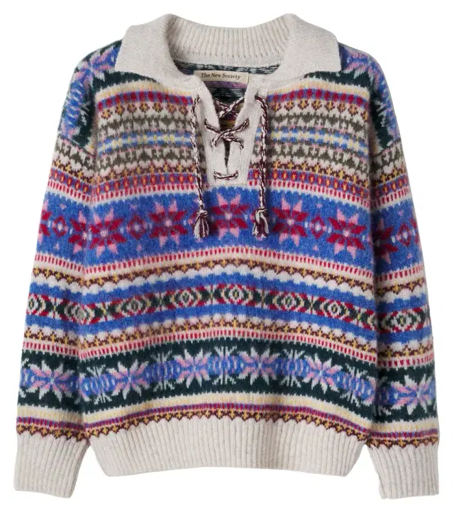 THE NEW SOCIETY Caia Fair Isle wool-blend polo sweater