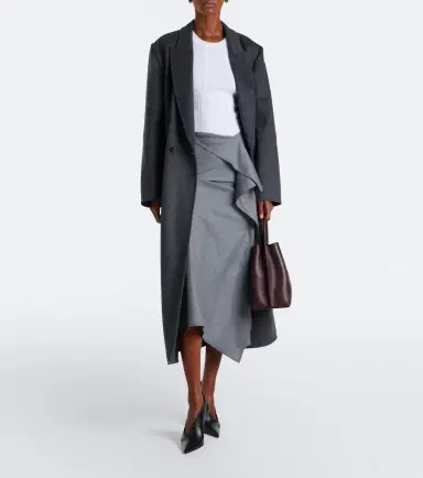 Victoria Beckham Asymmetric draped wool midi skirt | Thumbnail 2