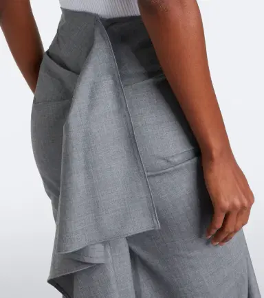 Victoria Beckham Asymmetric draped wool midi skirt | Thumbnail 5