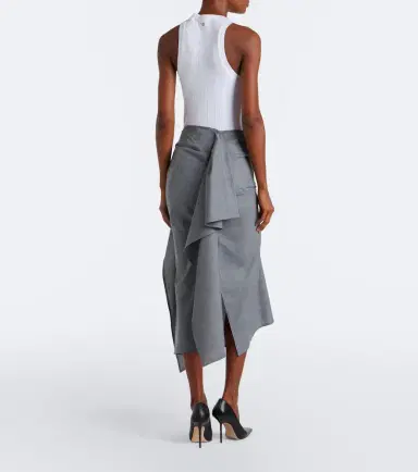 Victoria Beckham Asymmetric draped wool midi skirt | Thumbnail 6
