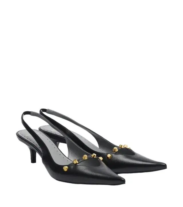 Studded leather slingback pumps