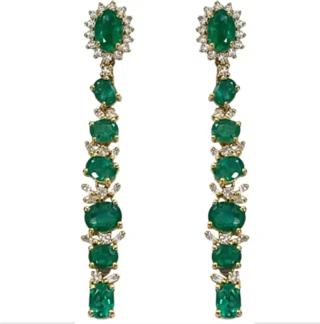 Wish Fine Jewelry 3.44ct Emerald Diamond 18K Gold Linear Cascade Earrings