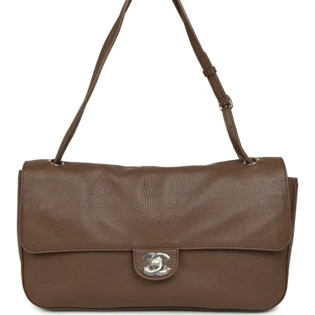 Chanel Maxi "Souplissimo" Small Flap Bag Brown Grained Calfskin Silver Hardware