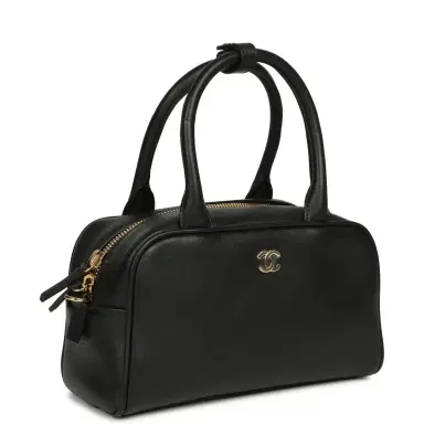 Chanel Chanel Mini Bowling Bag with Strap Black Calfskin Gold Hardware | Thumbnail 2