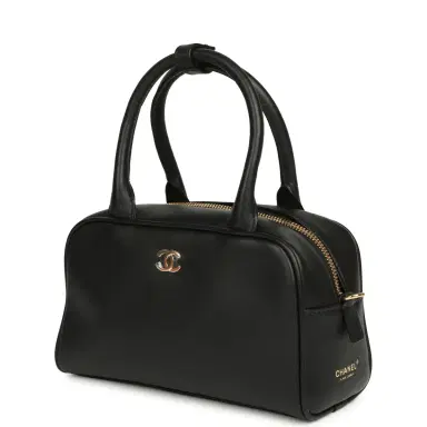 Chanel Chanel Mini Bowling Bag with Strap Black Calfskin Gold Hardware | Thumbnail 6
