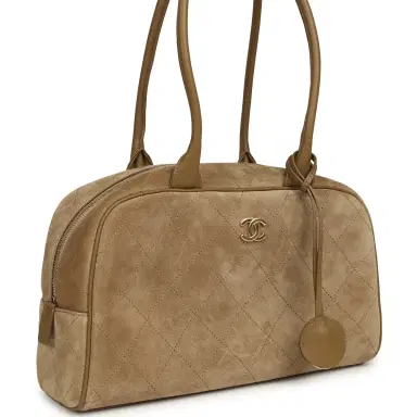 Chanel Chanel Small "Perfect Bowling" Bag Dark Beige Suede Gold Hardware | Thumbnail 2