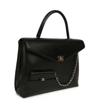 Chanel Chanel Top Handle Envelope Flap Bag Black Calfskin Gold Hardware | Thumbnail 2 Chanel Chanel Top Handle Envelope Flap Bag Black Calfskin Gold Hardware | Thumbnail 2