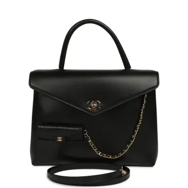 Chanel Chanel Top Handle Envelope Flap Bag Black Calfskin Gold Hardware | Thumbnail 1 Chanel Chanel Top Handle Envelope Flap Bag Black Calfskin Gold Hardware | Thumbnail 1