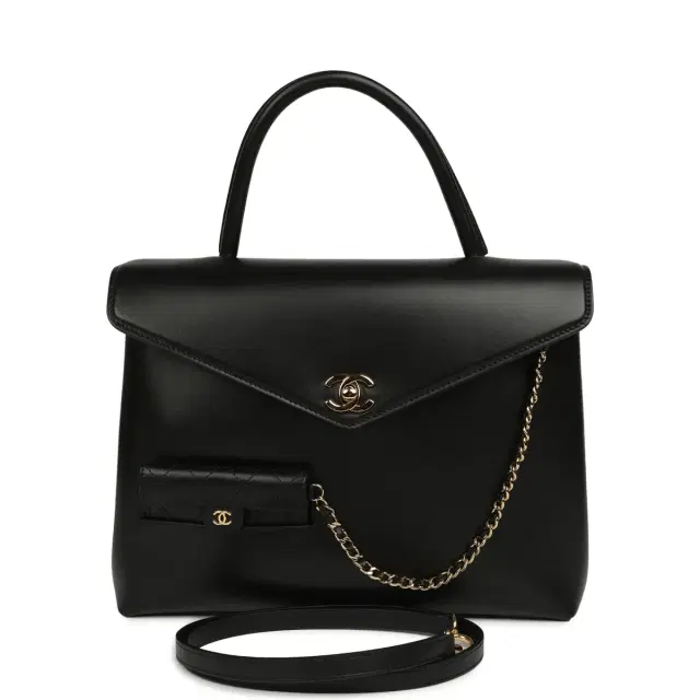Chanel Chanel Top Handle Envelope Flap Bag Black Calfskin Gold Hardware