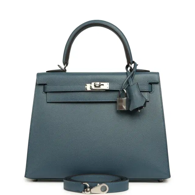 Hermes Kelly Sellier 25 Bleu Tempette Madame Palladium Hardware