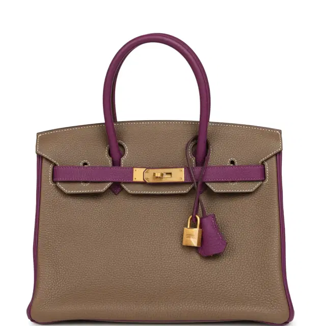 HERMÈS Hermes Special Order (HSS) Birkin 30 Etoupe, Anemone Togo Brushed Gold Hardware