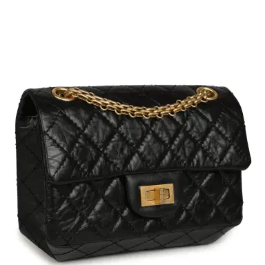 Chanel Pre-owned Chanel Mini Reissue 224 2.55 Flap Bag Black Crumpled Aged Calfskin Antique Gold Hardware | Thumbnail 2