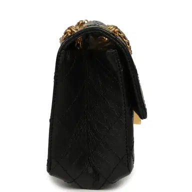 Chanel Pre-owned Chanel Mini Reissue 224 2.55 Flap Bag Black Crumpled Aged Calfskin Antique Gold Hardware | Thumbnail 3